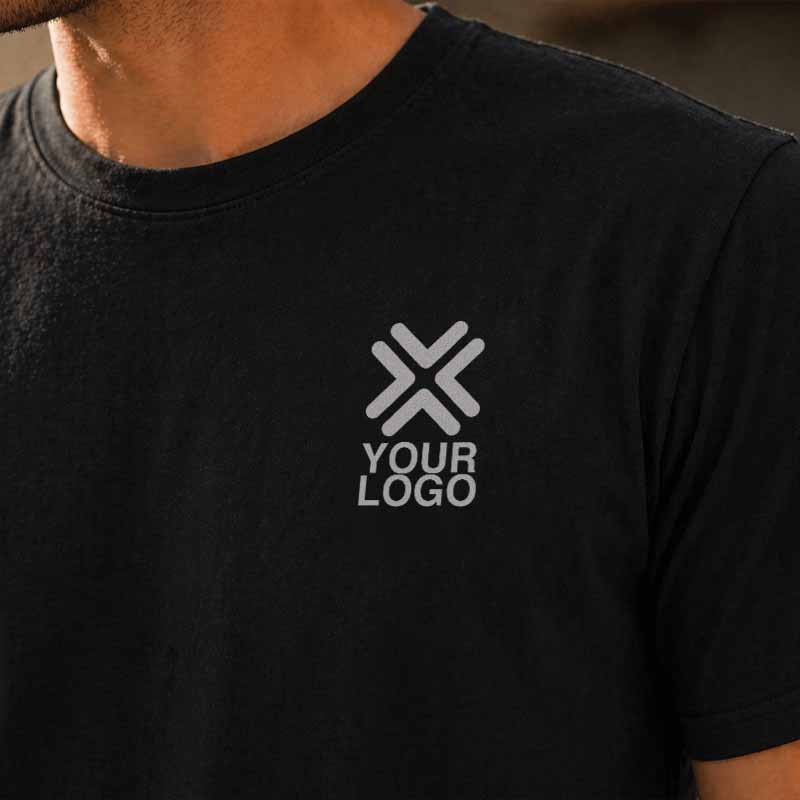 Your logo decoration example on a black cotton t-shirt.