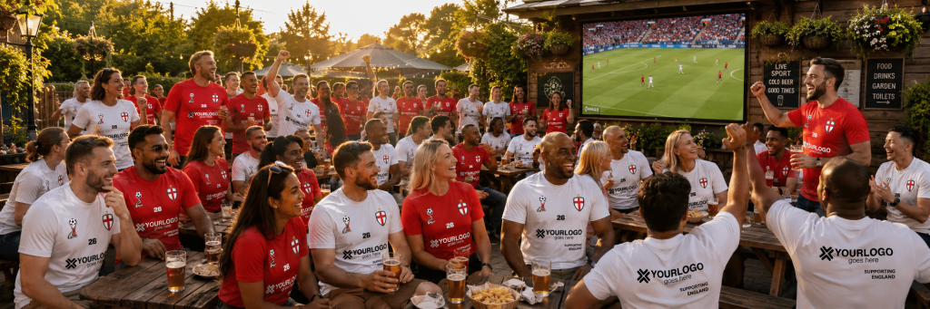 People watching a football match in the pub beer garden